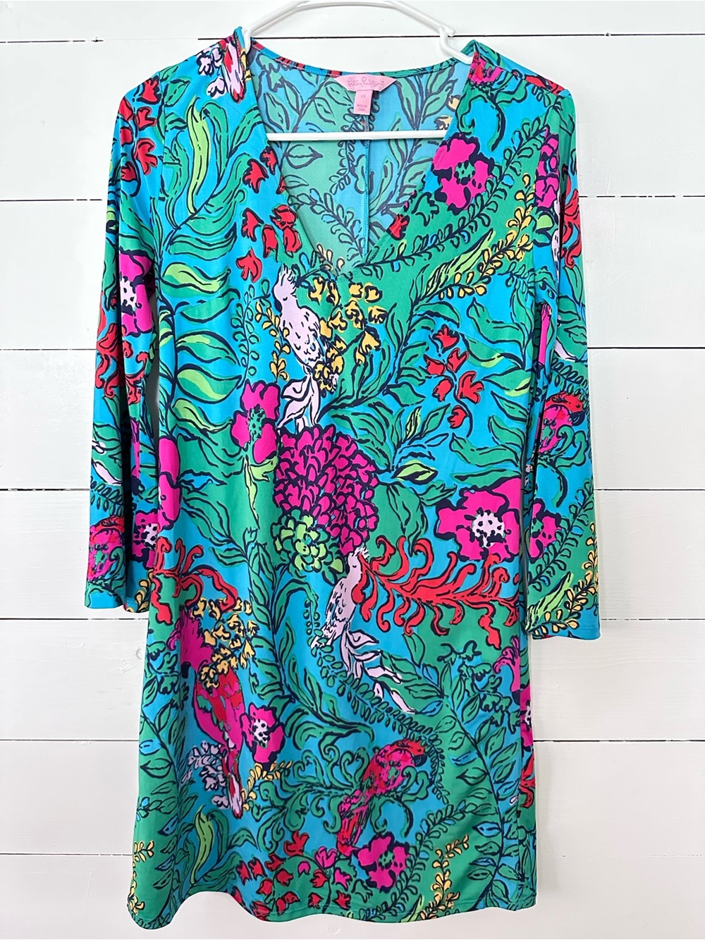 Lilly Pulitzer Turquoise Floral Mini Dress with Pink & Green Accents